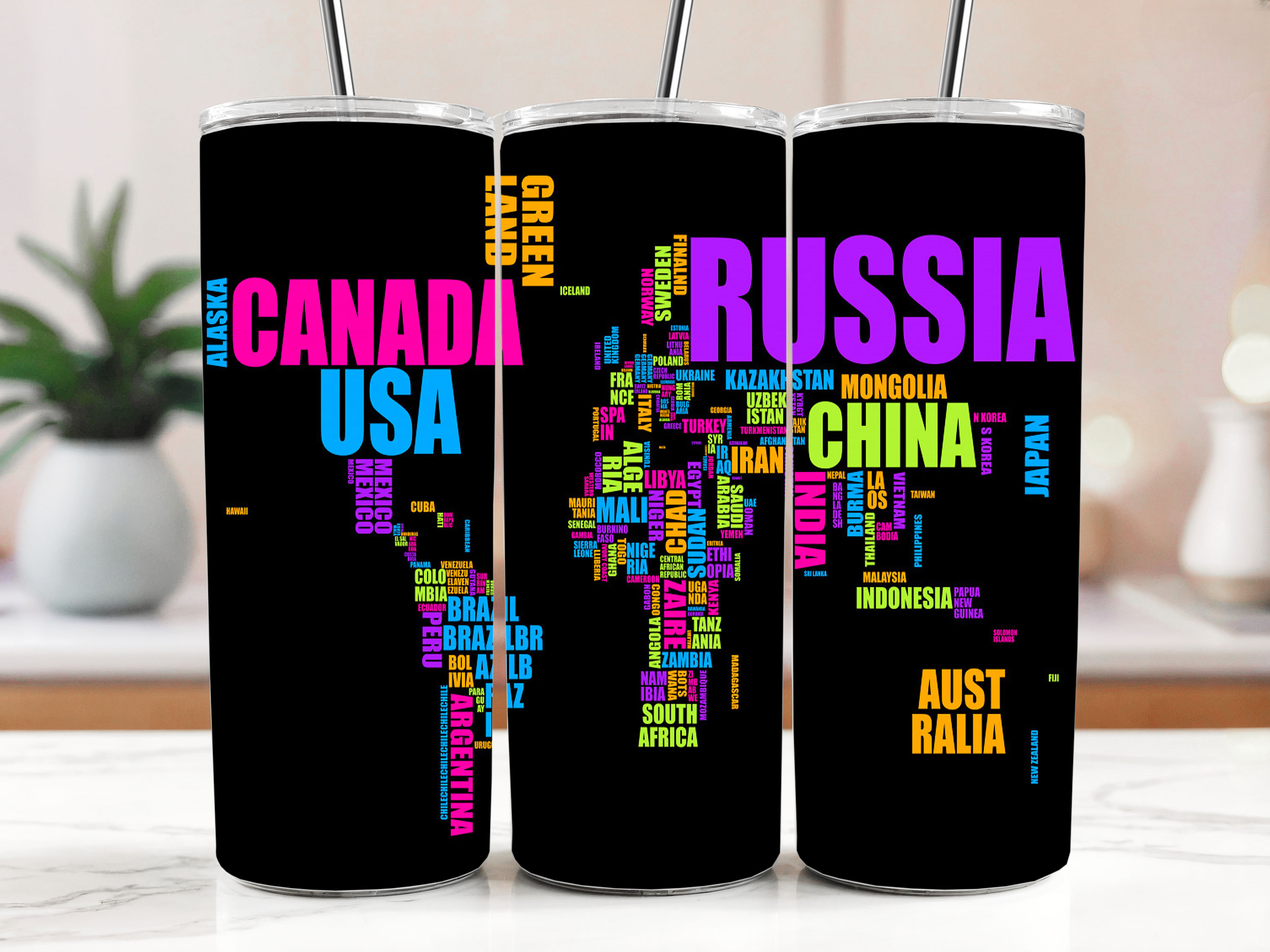 Cestovný termokelímok s brčkom 590 ml – Typografická mapa sveta 40