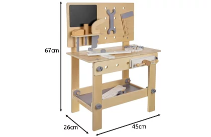 Drevený pracovný stôl s náradím