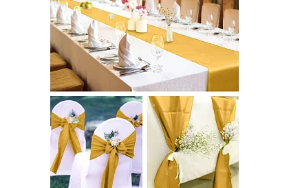 Zlatý saténový behúň – šerpa na stôl 900 × 36 cm