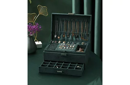 Elegantná semišová šperkovnica – zelená