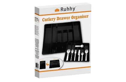 Bambusový organizér do zásuviek – čierny príborník