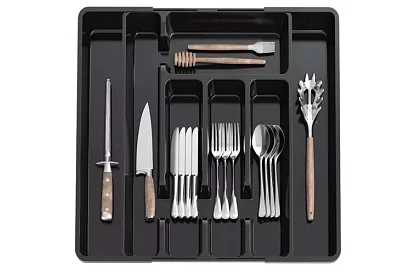 Bambusový organizér do zásuviek – čierny príborník