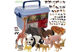 Plastové zvieratká – 48 zvieratiek v kufríku
