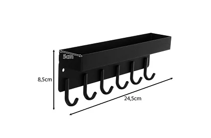 Nástenná magnetická polica s vešiakmi – 6 háčikov