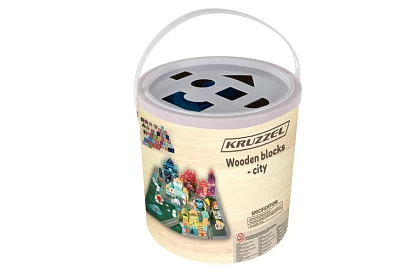 Drevené kocky mesto 100 ks s podložkou a triedičom tvarov