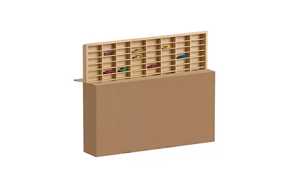 Kamión drevená polička – organizér na autíčka – 80 priehradiek