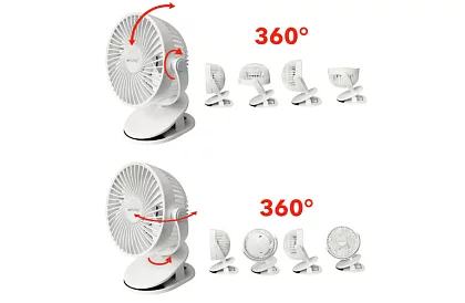 Bezdrôtový ventilátor s klipom - biely – nabíjací USB-C 1200 mAh