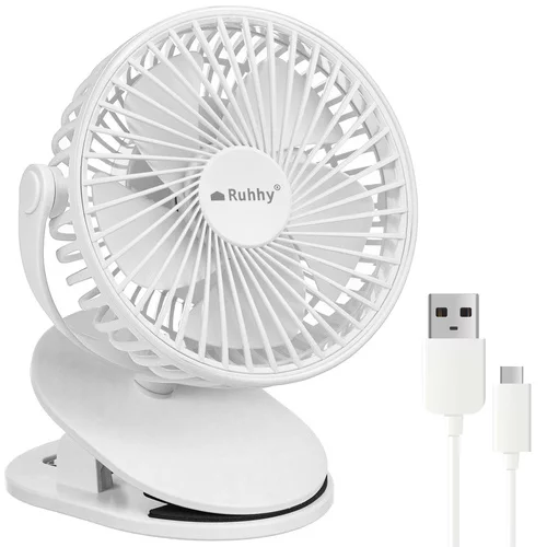 Bezdrôtový ventilátor s klipom - biely – nabíjací USB-C 1200 mAh