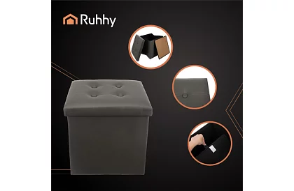 Skladací taburet s úložným priestorom – puf šedý