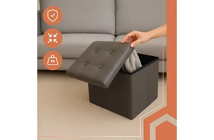 Skladací taburet s úložným priestorom – puf šedý