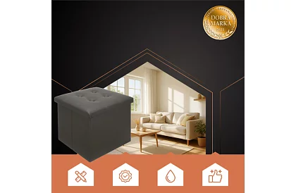 Skladací taburet s úložným priestorom – puf šedý