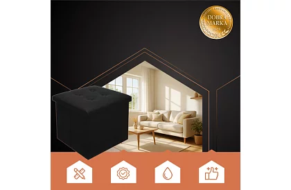 Skladací taburet s úložným priestorom – puf čierny