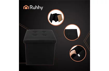 Skladací taburet s úložným priestorom – puf čierny