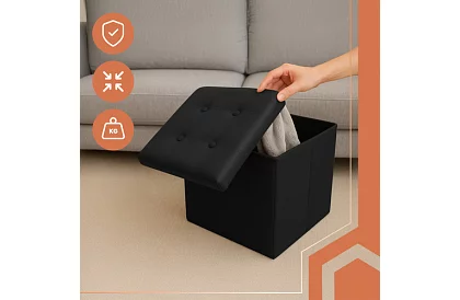Skladací taburet s úložným priestorom – puf čierny