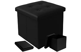 Skladací taburet s úložným priestorom – puf čierny