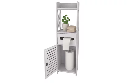 Kúpeľňová skrinka s držiakom toaletného papiera – biela