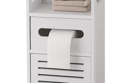 Kúpeľňová skrinka s držiakom toaletného papiera – biela