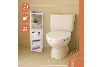 Kúpeľňová skrinka s držiakom toaletného papiera – biela