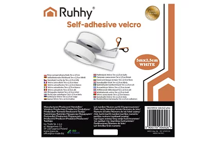 Samolepiaci suchý zips 2,5 x 500 cm – biely