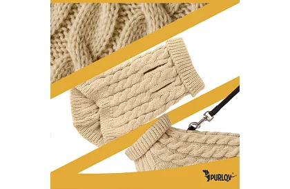 Obleček teplý sveter pre psa, mačku – veľkosť S – béžový