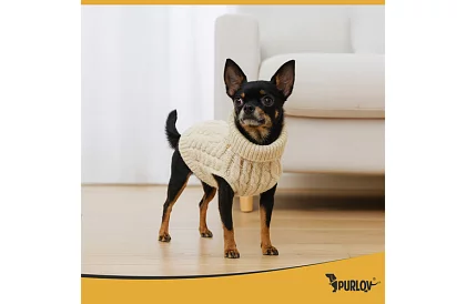 Obleček teplý sveter pre psa, mačku – veľkosť S – béžový