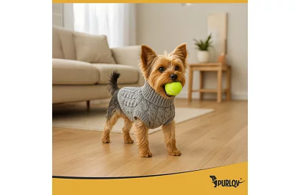 Obleček teplý sveter pre psa, mačku – veľkosť M – šedý PURLOV