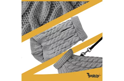 Obleček teplý sveter pre psa, mačku – veľkosť M – šedý PURLOV