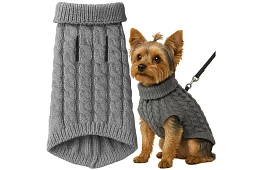 Obleček teplý sveter pre psa, mačku – veľkosť M – šedý PURLOV
