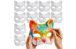 Kočičí masky na karneval 10 kusov – DIY sada na maľovanie