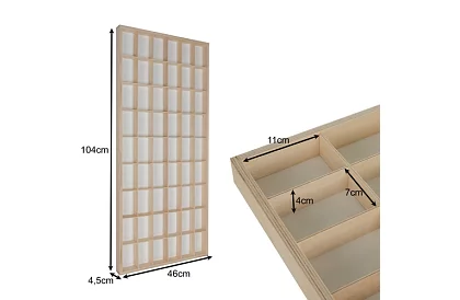 Drevená polička pre zberateľov na figúrky, autíčka – 54 priehradiek