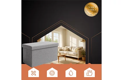 Skladací látkový úložný taburet 76 × 38 × 38 cm – šedý