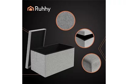 Skladací látkový úložný taburet 76 × 38 × 38 cm – šedý