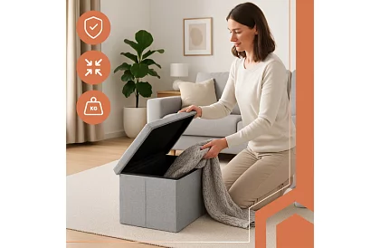 Skladací látkový úložný taburet 76 × 38 × 38 cm – šedý