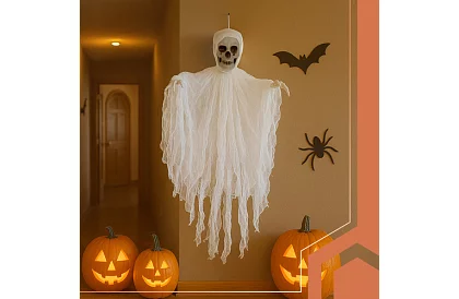 Závesný kostlivec 70 cm - závesná dekorácia biela
