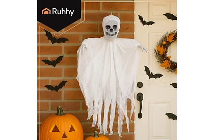 Závesný kostlivec 70 cm - závesná dekorácia biela