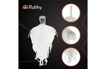 Závesný kostlivec 70 cm - závesná dekorácia biela