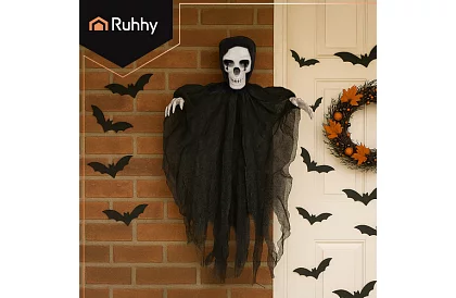 Závesný kostlivec 70 cm - závesná dekorácia čierna