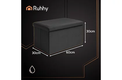 Skladací úložný taburet 60 × 30 × 30 cm – čierny zamat