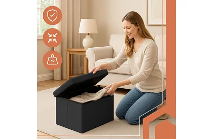 Skladací úložný taburet 60 × 30 × 30 cm – čierny zamat