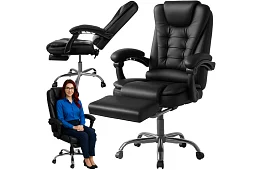 Kancelárske kreslo s výsuvnou opierkou nôh – čierne