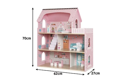 Drevený domček pre bábiky s LED osvetlením + nábytok a doplnky