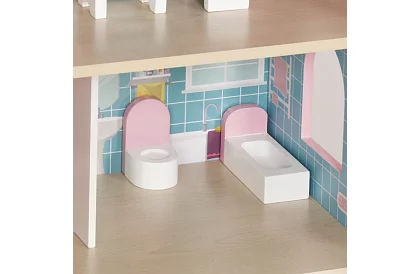 Drevený domček pre bábiky s LED osvetlením + nábytok a doplnky