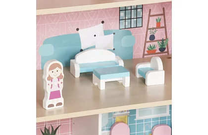 Drevený domček pre bábiky s LED osvetlením + nábytok a doplnky