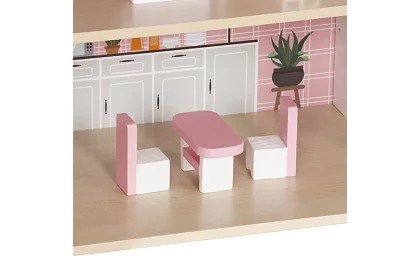 Drevený domček pre bábiky s LED osvetlením + nábytok a doplnky