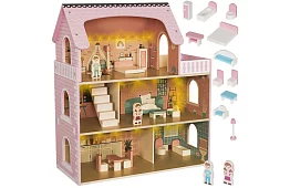 Drevený domček pre bábiky s LED osvetlením + nábytok a doplnky