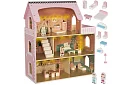Drevený domček pre bábiky s LED osvetlením + nábytok a doplnky