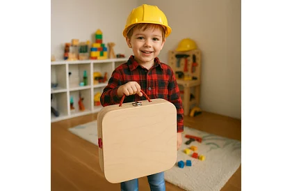 Drevená bedňa s náradím a zvieratkami - skrutkovacie prvky