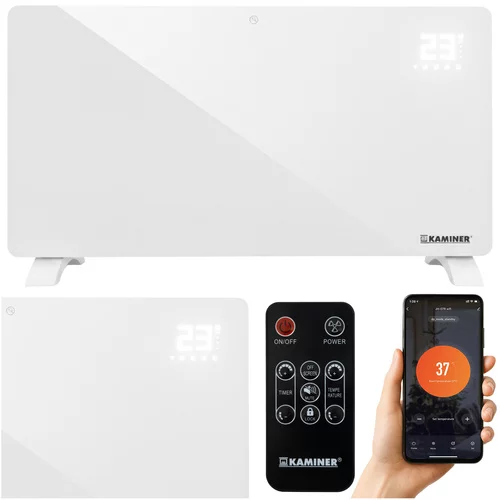 Elektrický sklenený radiátor Zelva 2500W, Wifi, biely + diaľkové ovládanie