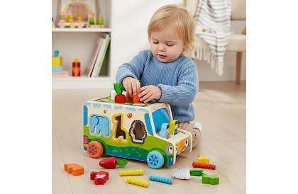 Drevené autíčko – Montessori triedič tvarov