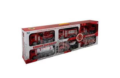 Sada hasičských áut s pohyblivými časťami – 6 kusov